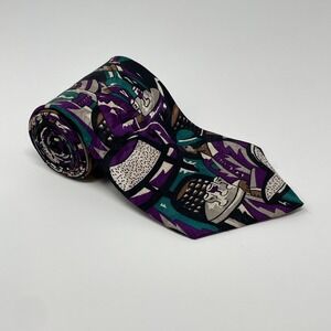 Martin Wong Multicolor Paris Motif Cafe Scene Silk Vintage Tie Necktie